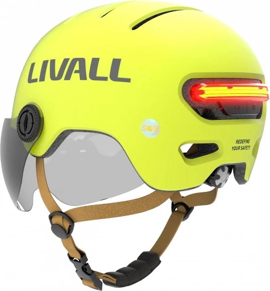 Helmet Livall L23, 54-58cm, LED/SOS, Verdhë