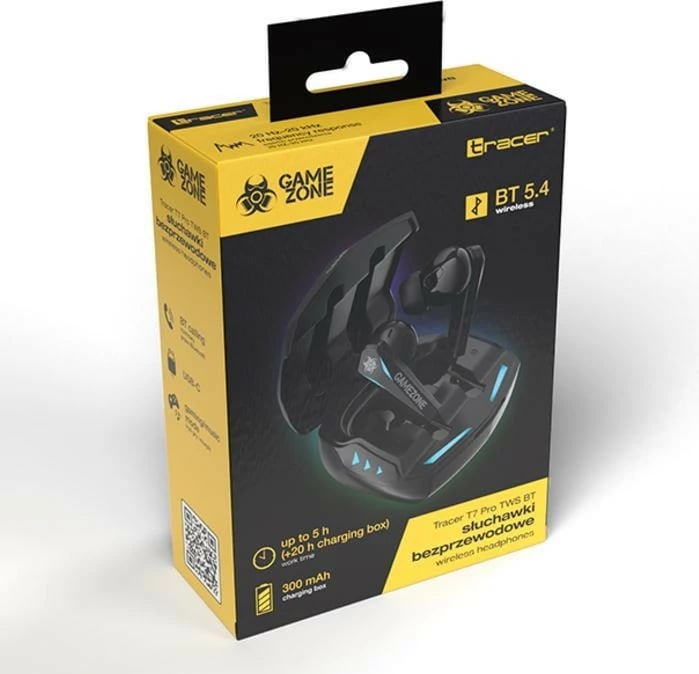 Kufje Tracer Gamezone T7 PRO TWS, wireless, Bluetooth 5.4, me mikrofon, të zeza