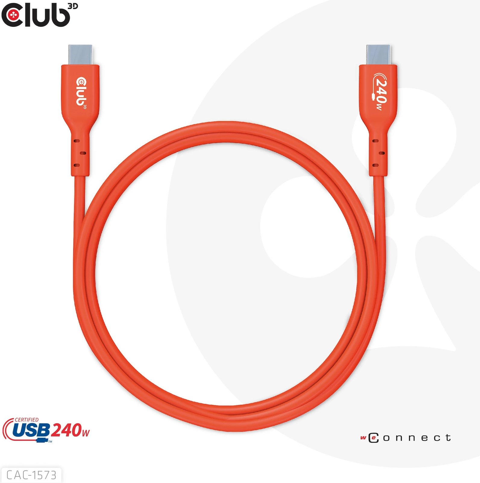 Kabllo USB C Club3D 2m, 240W, USB4 Gen 2x2, e kuqe Kabllo USB C Club3D 2m, 240W, USB4 Gen 2x2, e kuqe