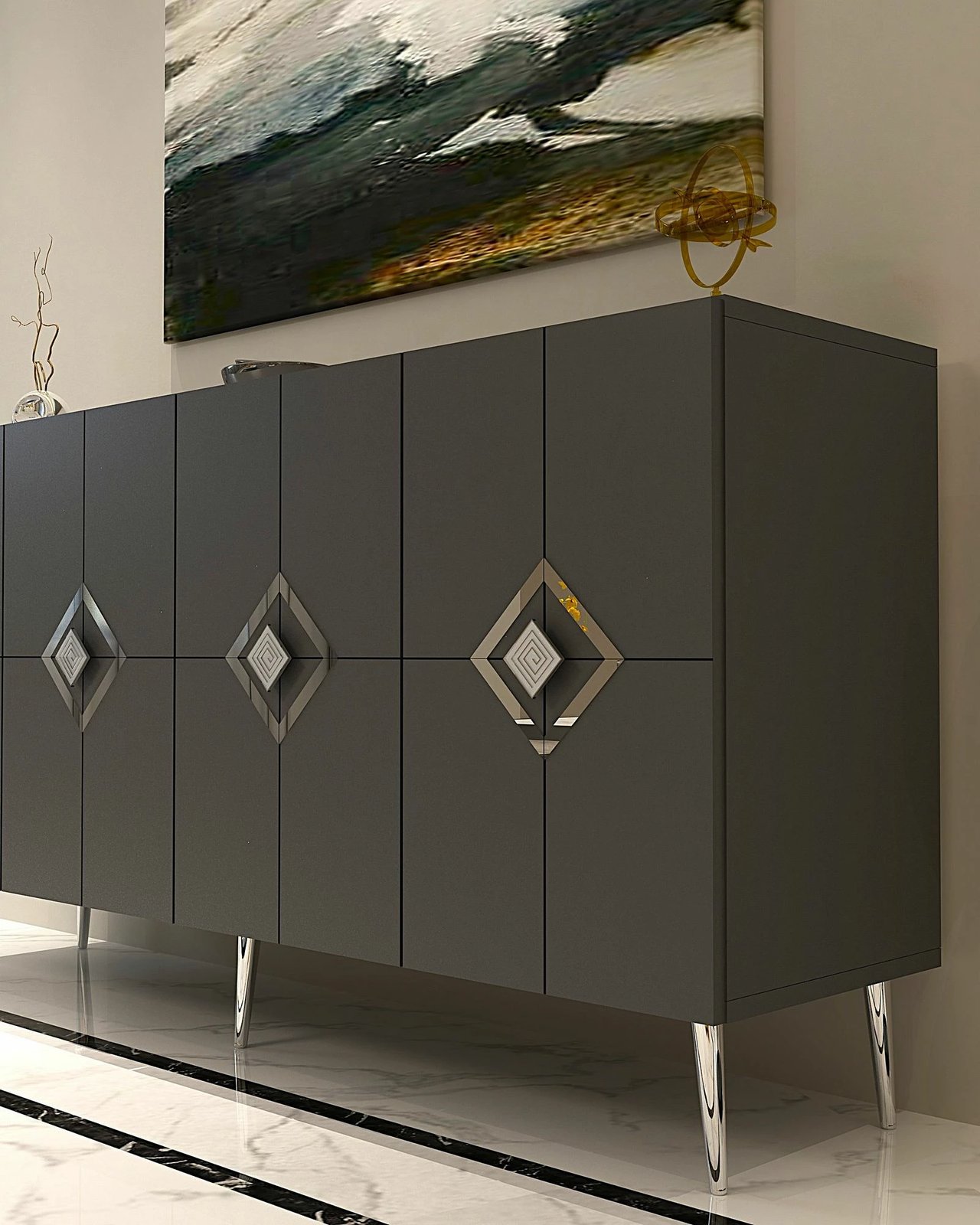 Konsol Skye Decor, ngjyrë antracit, argjend, KB150