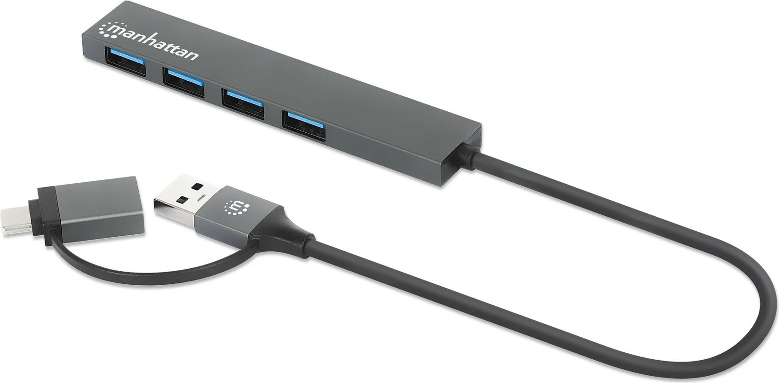 USB hub MANHATTAN Kombo-Hub 4Port USB 3.0, Type-C/Type-A, 4xUSB-A, gri