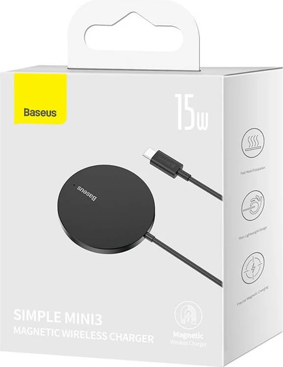 Karikues wireless magnetik Baseus Simple Mini3, 15W, i zi