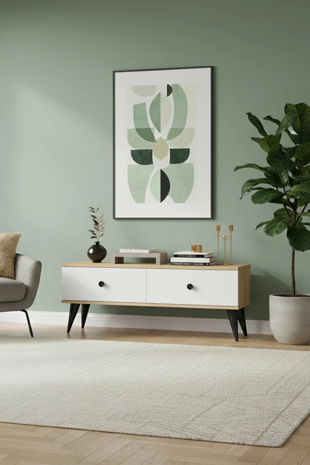 Komodë TV, ngjyrë lis safir dhe e bardhë, Mona 120