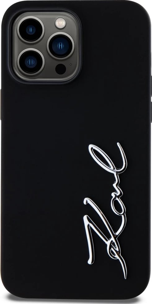 Mbështjellës Karl Lagerfeld Silicone Metal Script Logo për iPhone 14 Pro Max, i zi