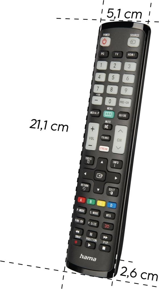 Telekomandë TV Hama 221060 me funksion mësimi, IR 1:1, butona që ndriçojnë, kompatibile Samsung, me bateri AAA, e zezë