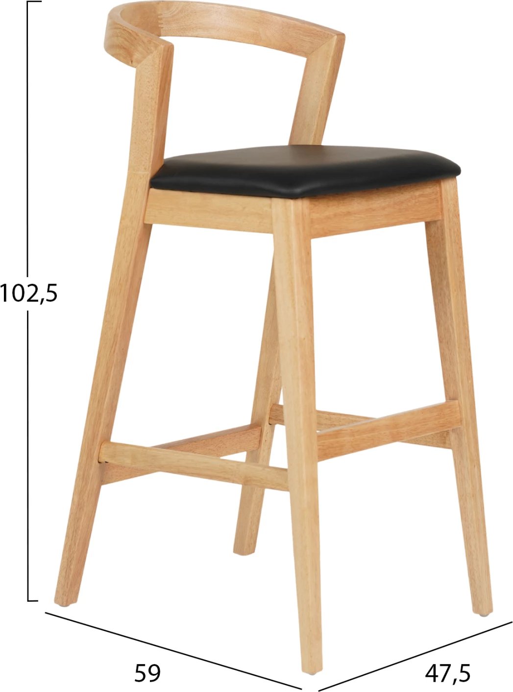 Karrige për bar NAMI FH9952.01, dru gome, ngjyrë lisi-e zezë PU, 47,5x59x102,5 cm