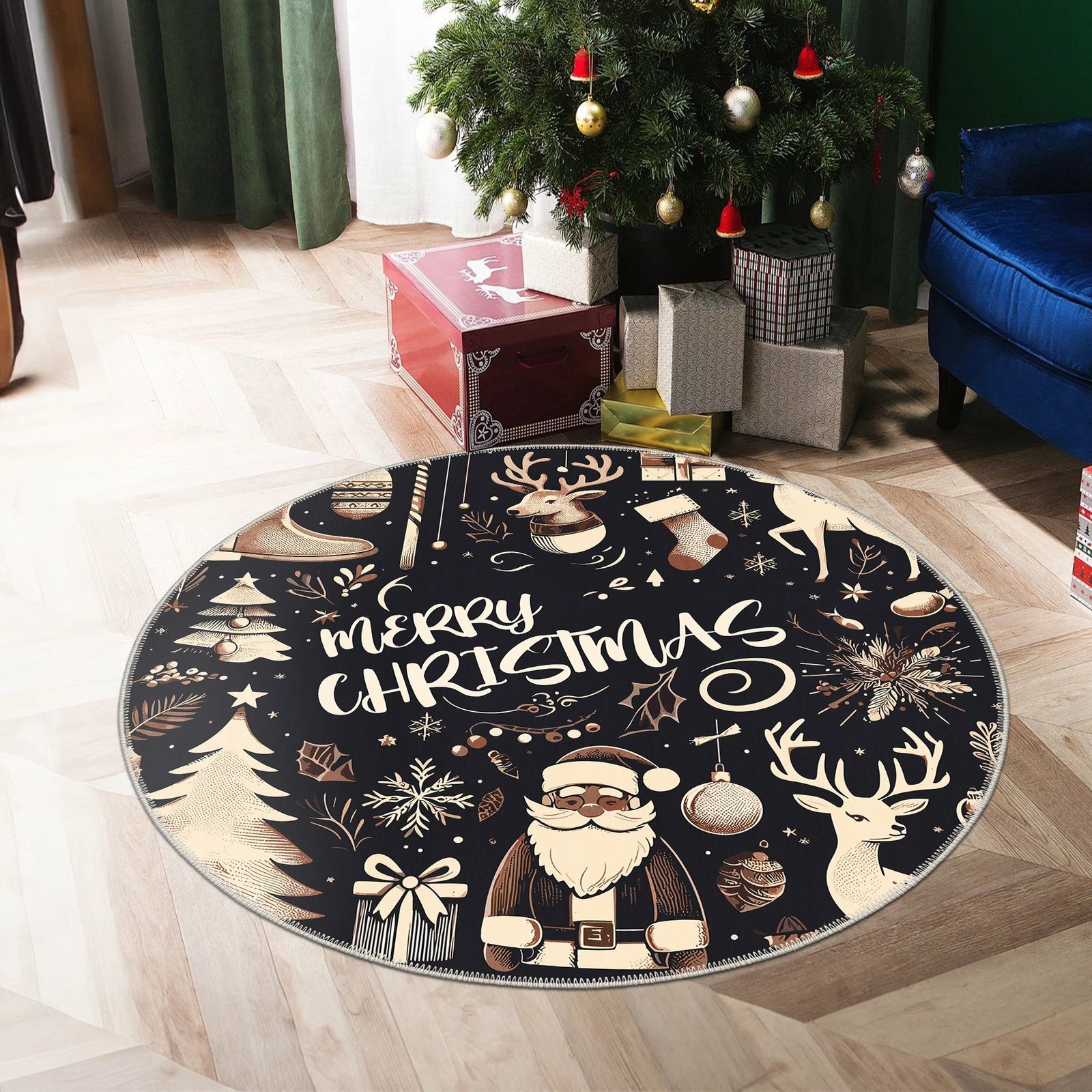 Qilim i rrumbullakët, temë festive, shumëngjyrësh, Woobtny0508, 60x60cm