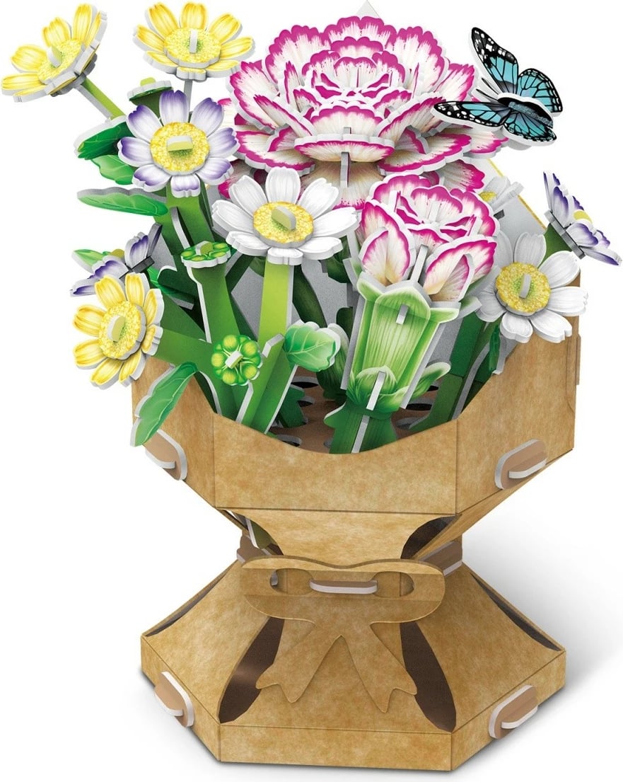 Puzzle 3D Cubic Fun Bouquet of Flowers Carnation, 134 pjesë, shumëngjyrëshe
