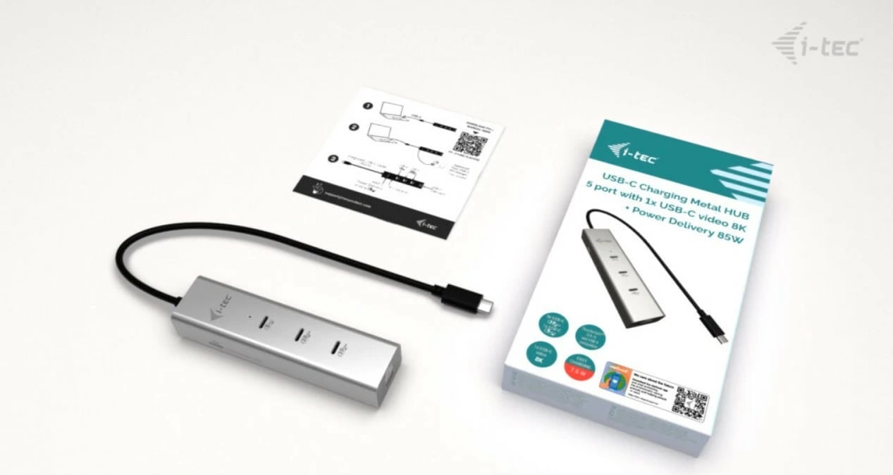 HUB USB-C i-tec C31HUBMETAL8KPDPRO, 5 porta, video 8K, Power Delivery 85W, Argjend