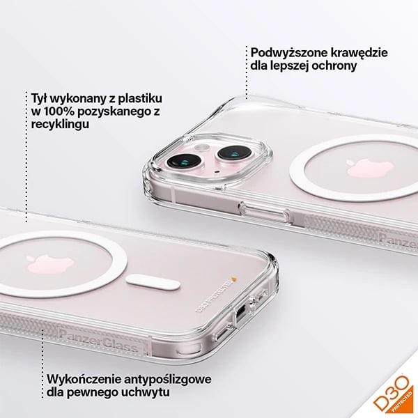 Mbështjellës PanzerGlass HardCase me MagSafe, D3O, për iPhone 15/14/13, Transparent