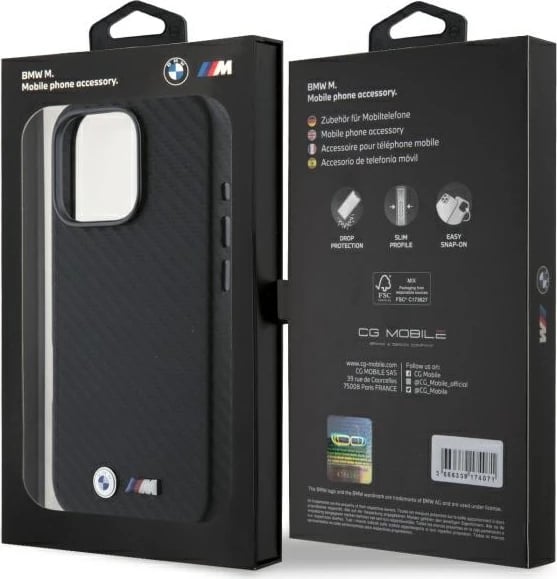 Mbështjellës BMW Carbon Wrapped Metal për iPhone 16 Pro Max, i zi