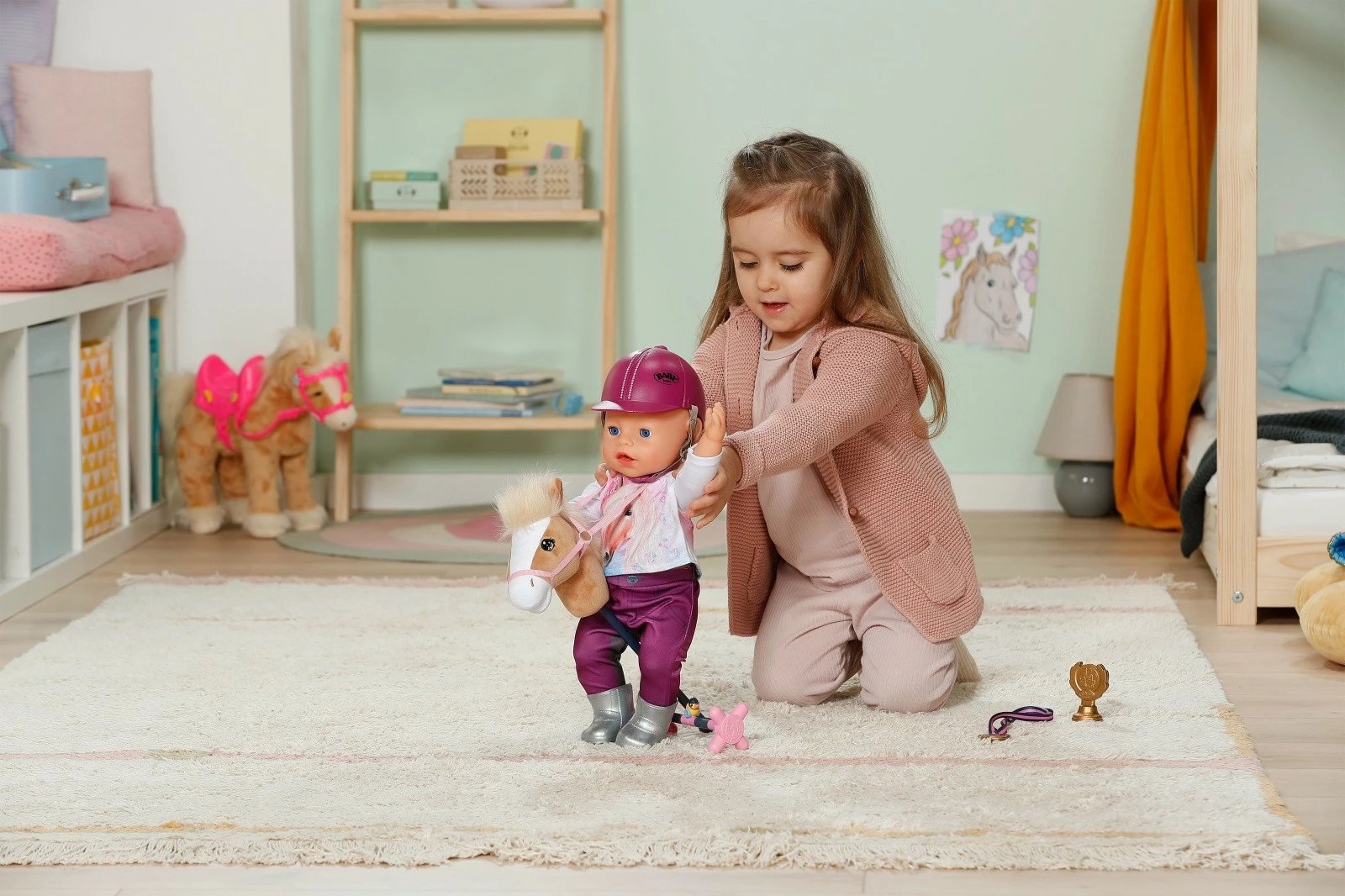 Set hobby horsing me kalë në shkop, Zapf Baby Born, 837375-116725, për kukulla 36 cm dhe 43 cm, shumëngjyrësh