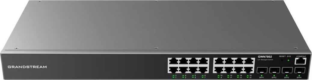 Switch Grandstream GWN 7802, 16GE, 4SFP, i menaxhueshëm, i zi