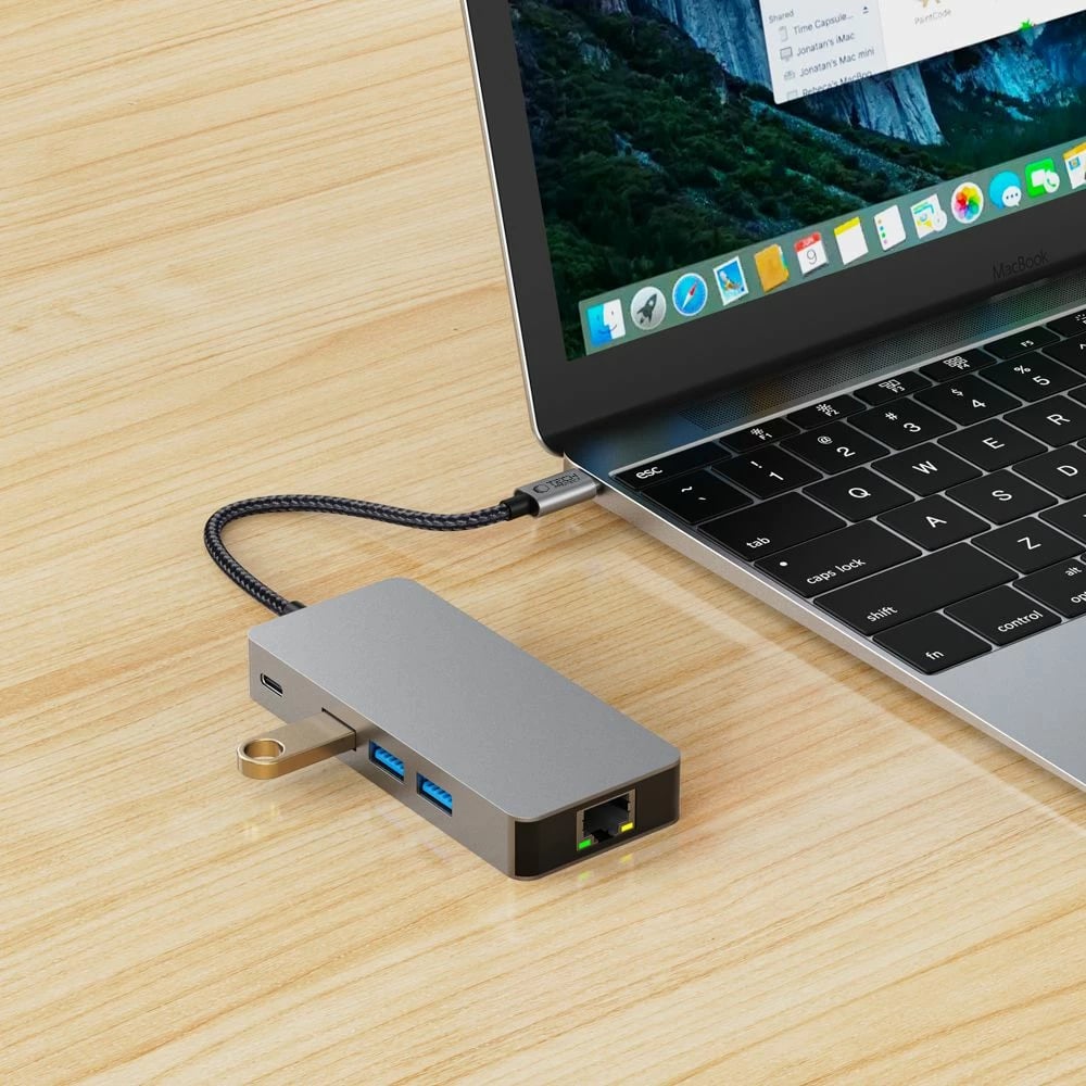 HUB Tech-Protect HB05 9-në-1, USB-C, HDMI 4K, RJ45, SD/TF, Gri