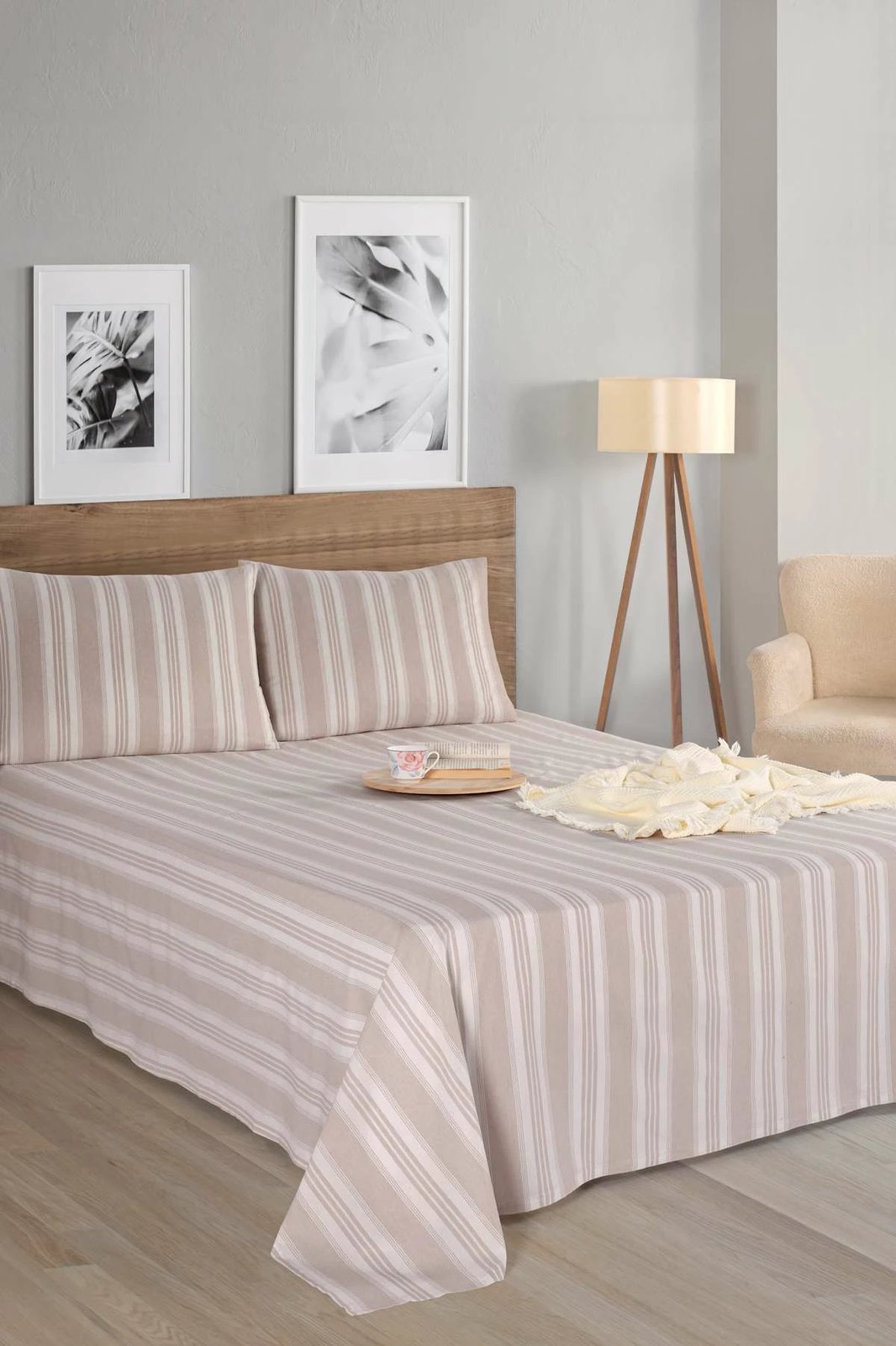 Set çarçafësh tek Soft Line, ngjyrë bezhë