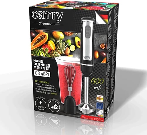 Blender dore, Adler CR 4621, 600W (1000W max), 2 shpejtësi me TURBO, gotë 600ml, shtojcë çelik inox dhe rrahëse, mini set 2‑në‑1, e zezë Blender dore, Adler CR 4621, 600W (1000W max), 2 shpejtësi me TURBO, gotë 600ml, shtojcë çelik inox dhe rrahëse, mini set 2‑në‑1, e zezë