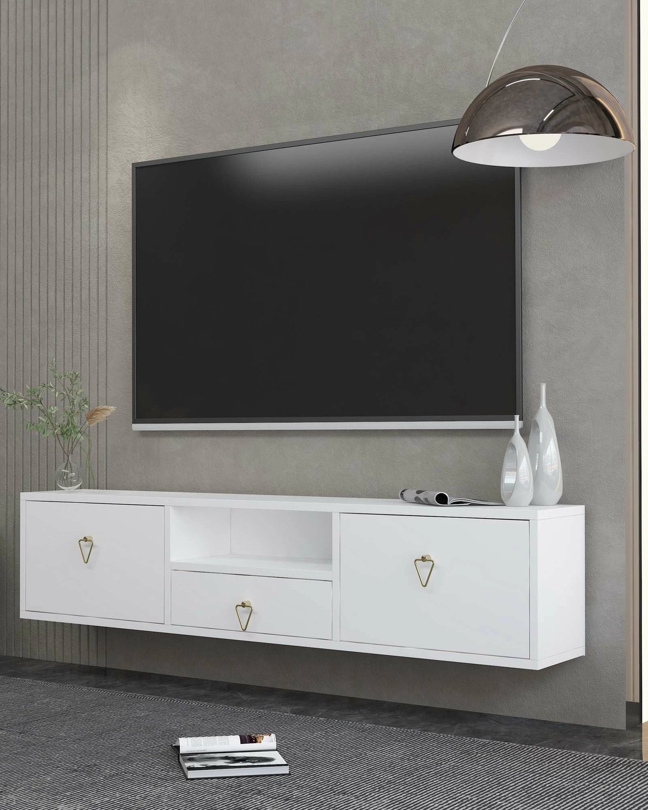 Komodë TV Skye Decor, 1303-DROP-1, e bardhë, e artë