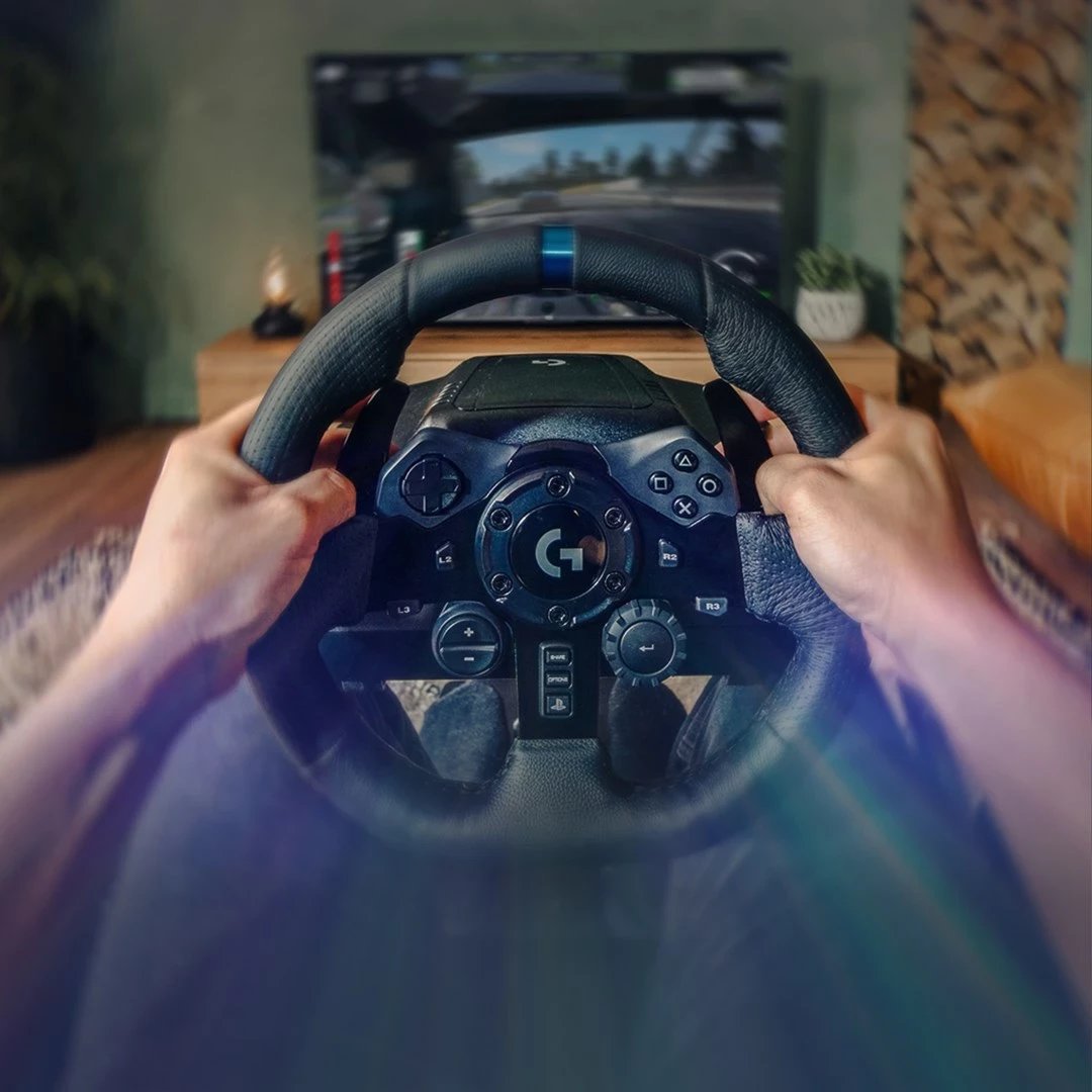 Set timon dhe pedale Logitech G G923 për PS5, PS4, PC, i zi