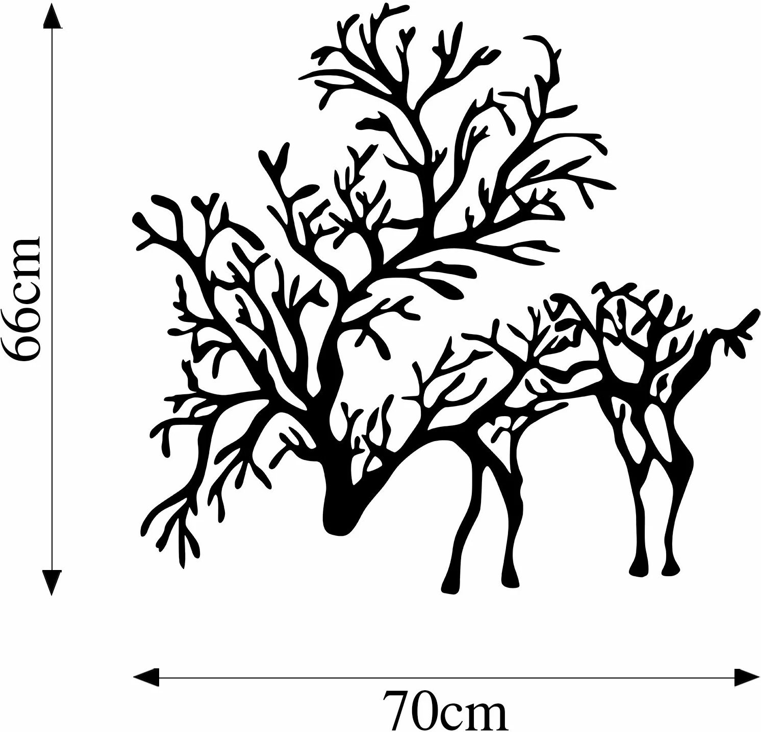 Aksesor dekorativ metalik për mur, drerë, Wallity, ngjyrë e zezë, 66x70cm