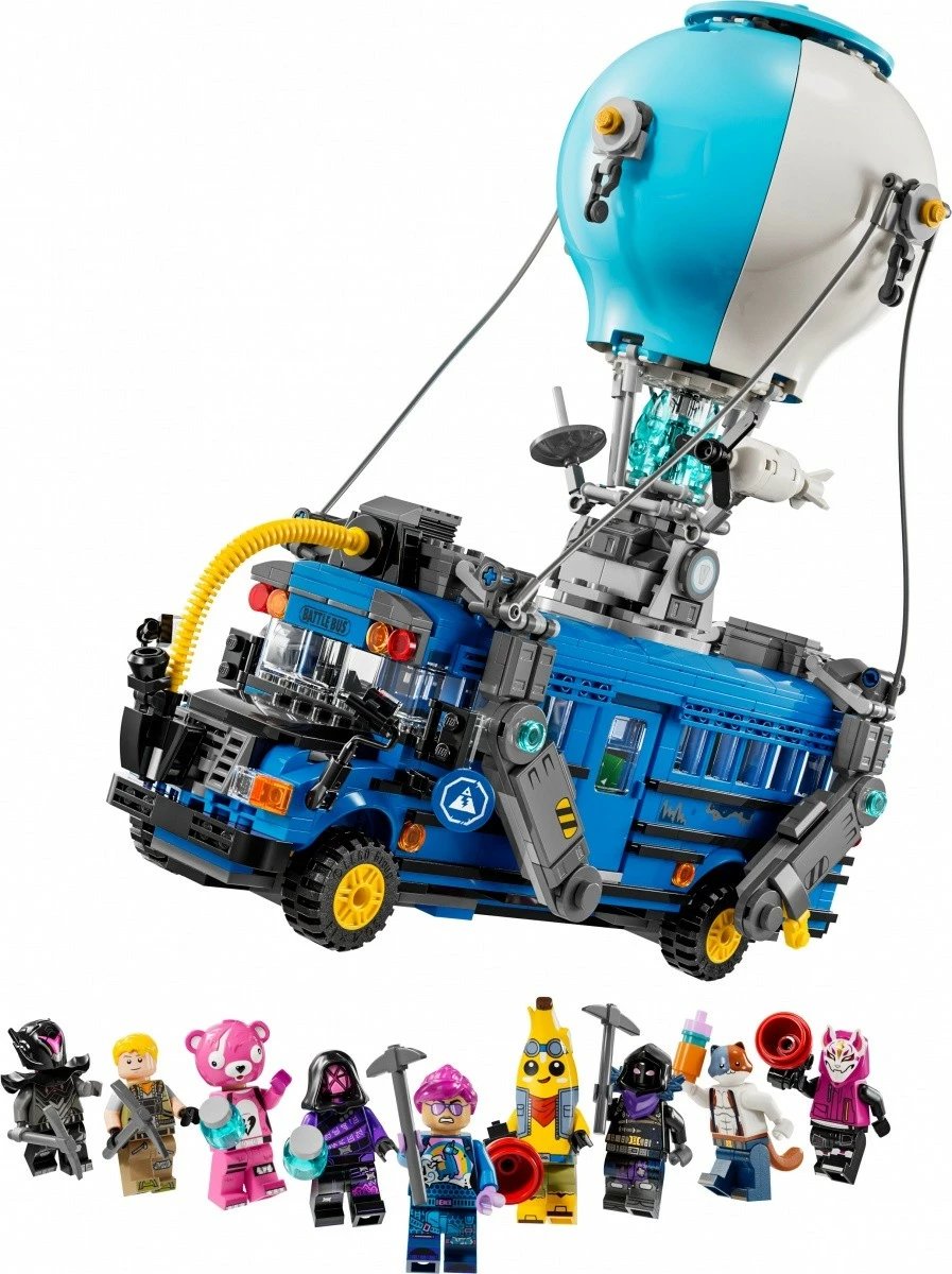 Set LEGO Fortnite Battle Bus 77073, 954 pjesë, me 9 minifigura, Blu