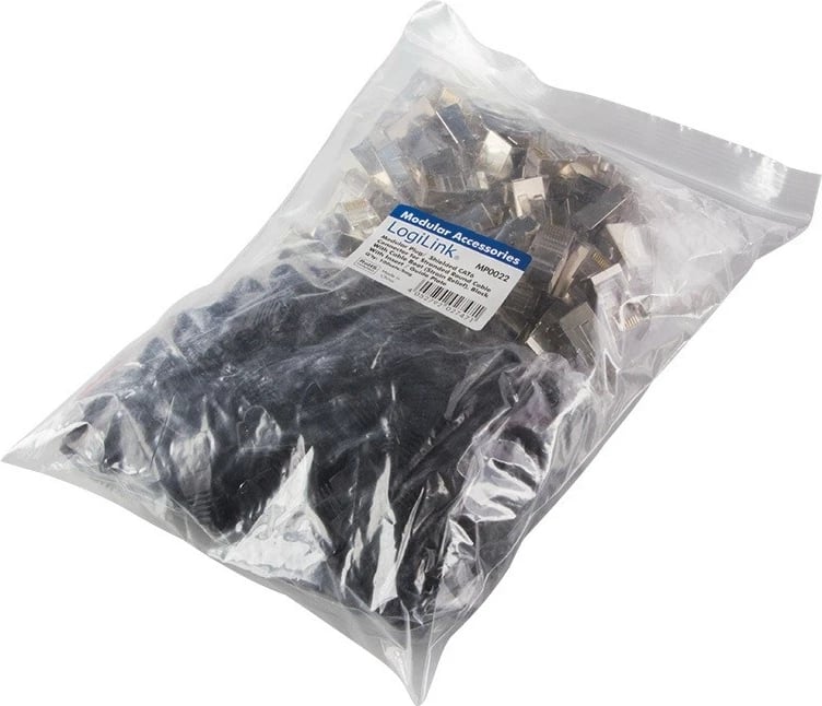 Set konektorë RJ45 CAT.6 LogiLink MP0022, 100 copë, i mbrojtur, zi