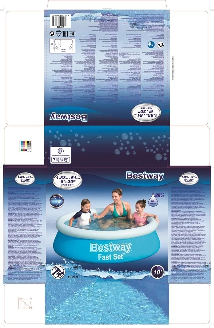 Pishinë e fryrë Bestway 57392, rrumbullakët, 940 L, kaltër
