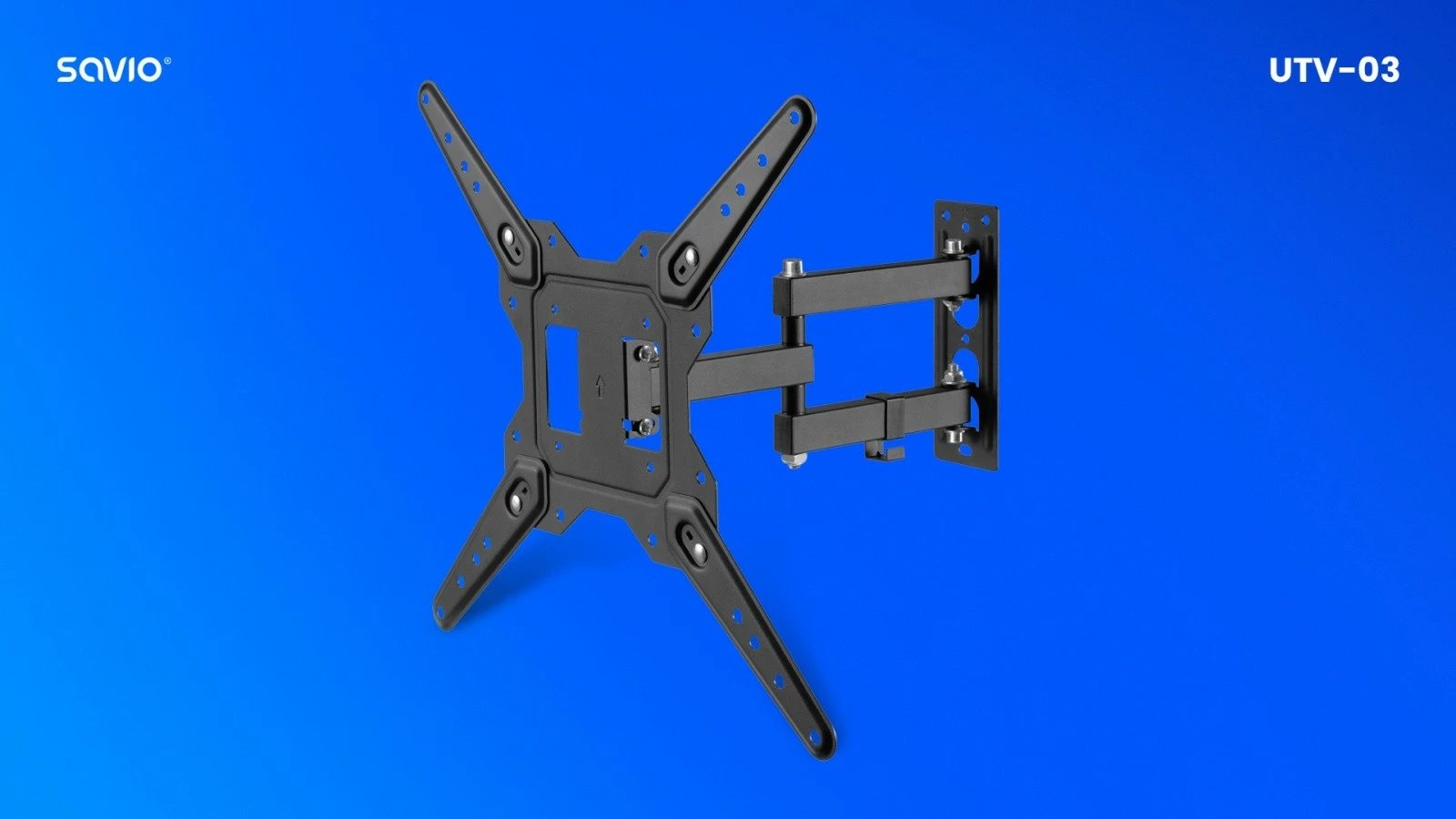 Mbajtës muri TV, Savio, UTV-03, 23-55", 30 kg, rrotullim 90°, anësim +3°/-10°, distancë 60-382 mm, VESA 100x100-400x400, i zi