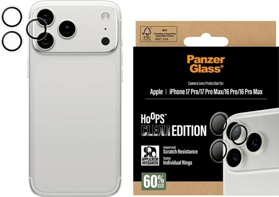 Mbështjellës xhami PanzerGlass për kamerë iPhone 16 Pro/16 Pro Max/17 Pro/17 Pro Max transparent