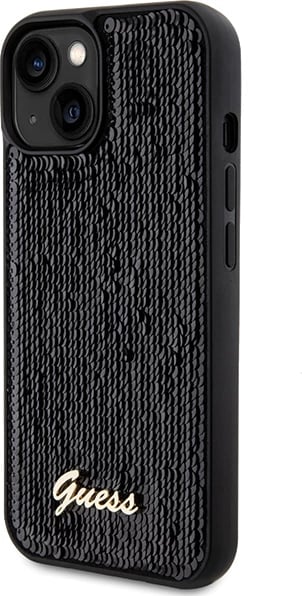 Mbështjellës Guess Sequin Script Metal për iPhone 13/14/15, i zi Mbështjellës Guess Sequin Script Metal për iPhone 13/14/15, i zi