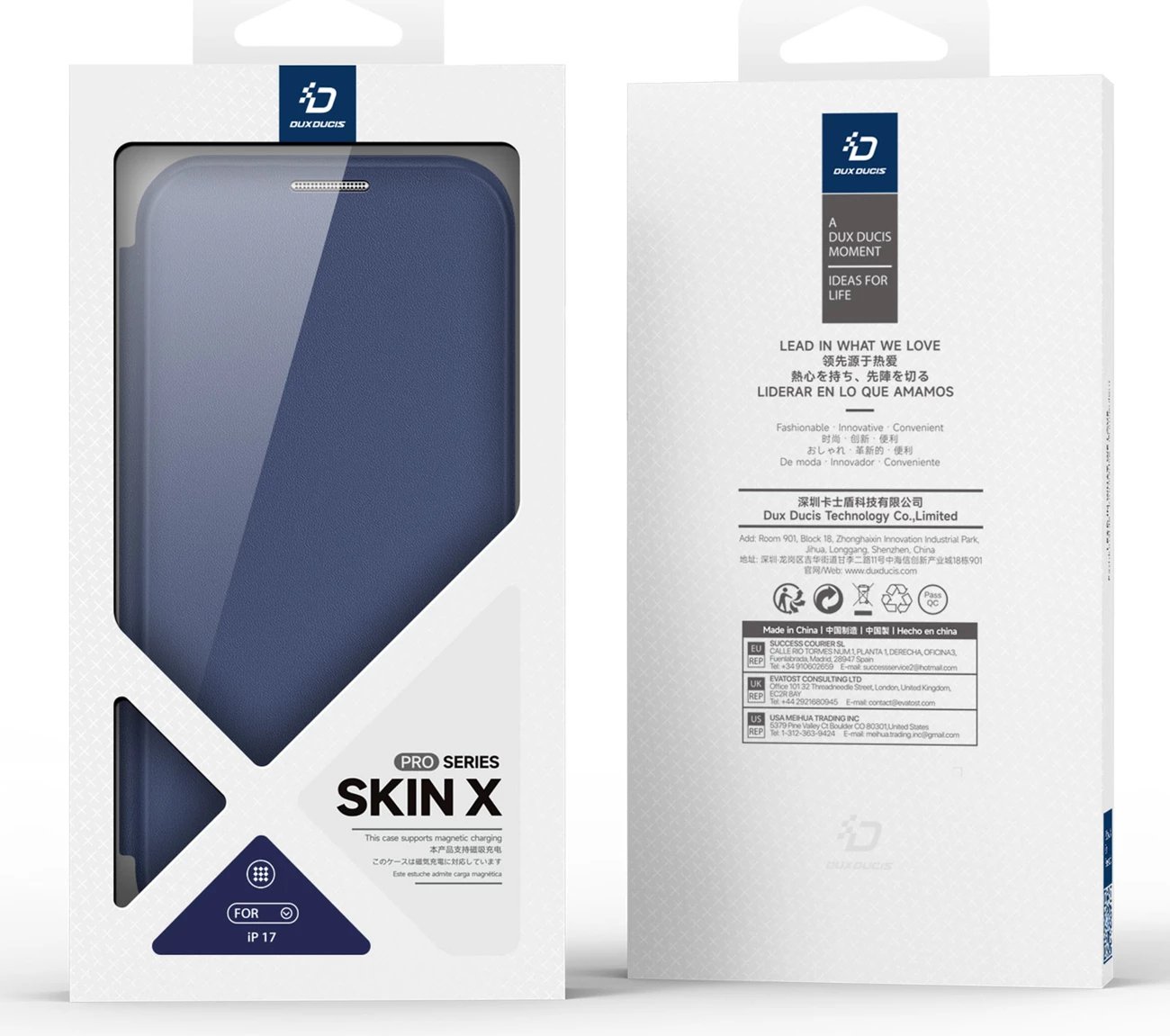 Mbështjellës Dux Ducis Skin X Pro për iPhone 17, me portofol, MagSafe, kaltër