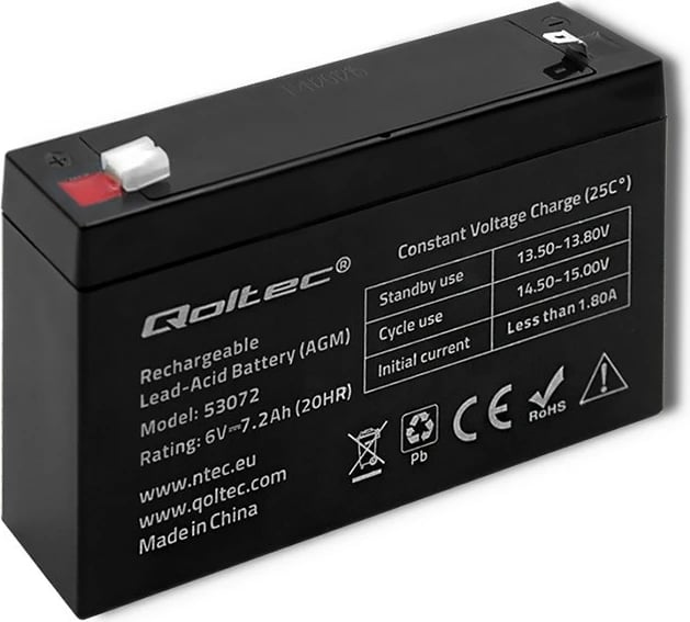 Bateri Qoltec 53072 AGM, 6V, 7.2Ah