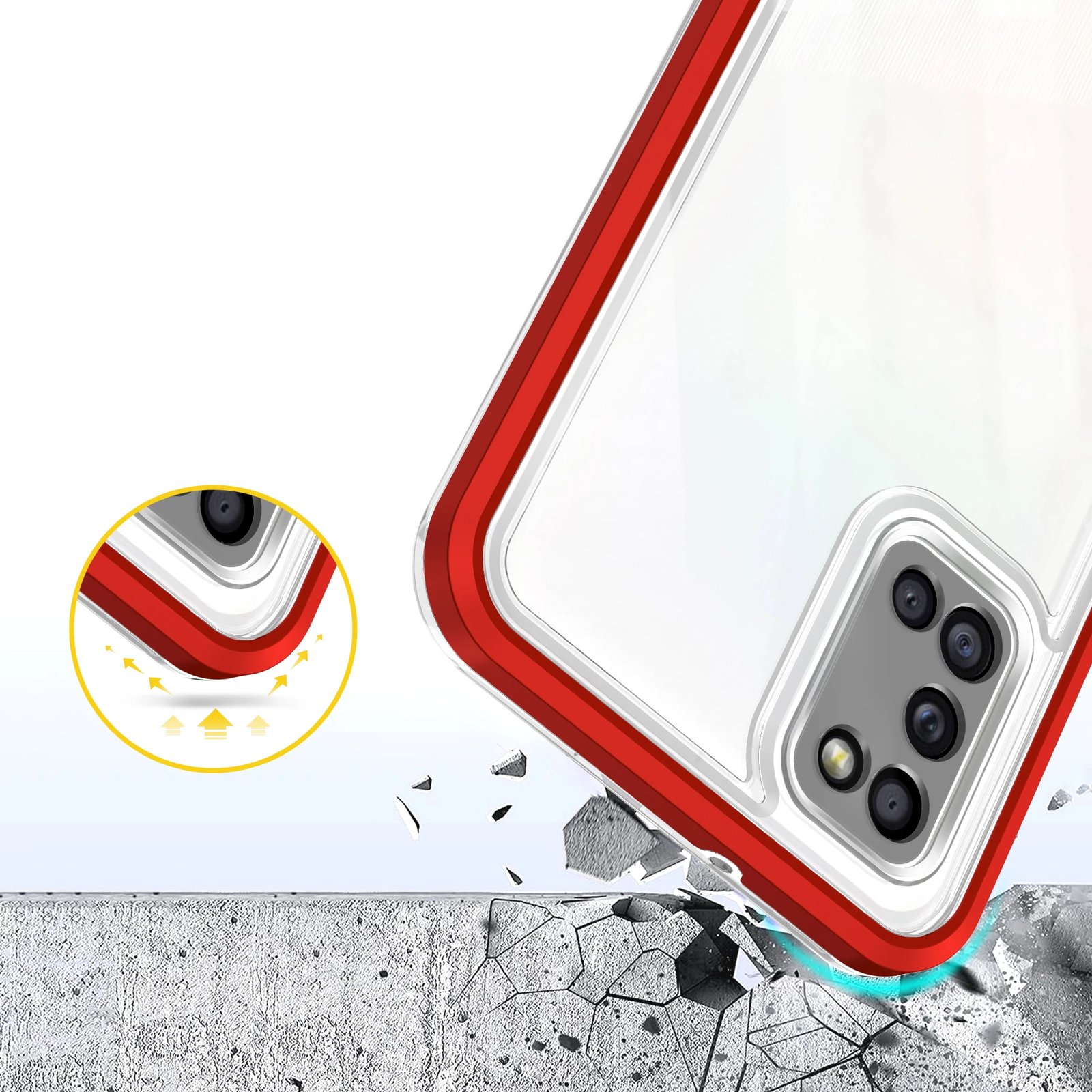 Mbështjellës Hurtel Hybrid Armor Clear 3in1 për Samsung Galaxy A03s, Transparent/Kuqe