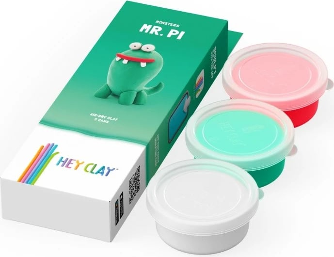 Set plasteline Hey Clay Monster Mr. PI, 3 kanaçe, për fëmijë