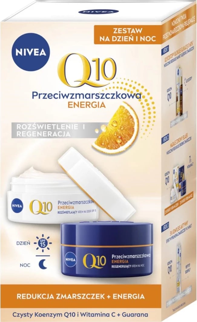 Krem dite dhe nate për fytyrë Nivea Q10 Energy për femra, 50ml + 50ml Krem dite dhe nate për fytyrë Nivea Q10 Energy për femra, 50ml + 50ml