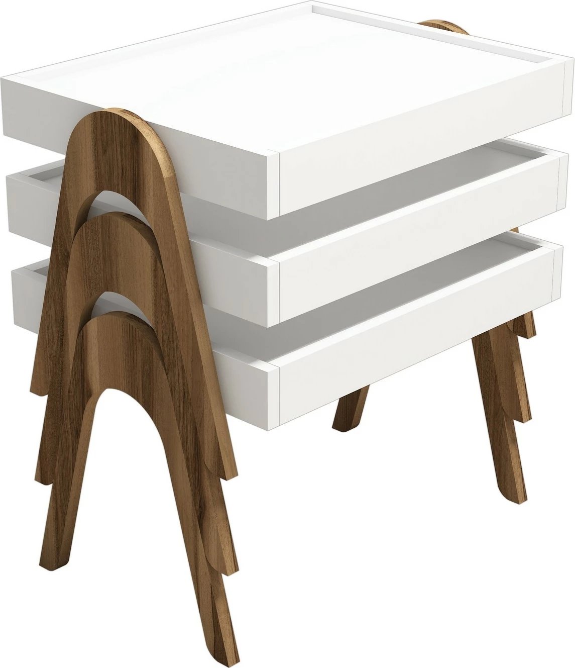 Set tavolinash ndihmëse, 3 copë, Hanah Home Roma, ngjyrë arre dhe e bardhë