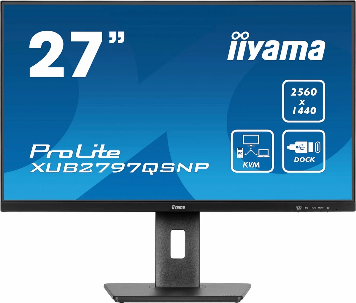 Monitor, iiyama, ProLite XUB2797QSNP-B1, 27", 2560×1440, KVM dhe dok USB-C, e zezë