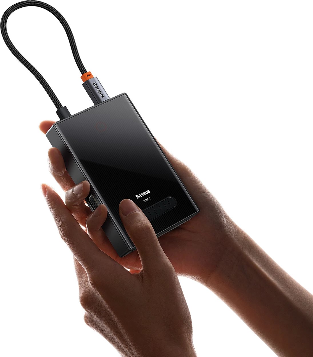 Kasë Baseus PioneerJoy 8-in-1, USB-C hub, HDMI 4K@60Hz, DisplayPort 8K@30Hz, VGA, 2x USB-A 3.0, 2x USB-C, gri