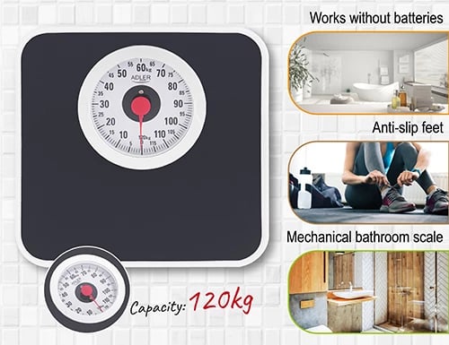 Peshore banjo mekanike, Adler AD 8178, 120 kg, saktësi 1 kg, rregullim kalibrimi, e zezë