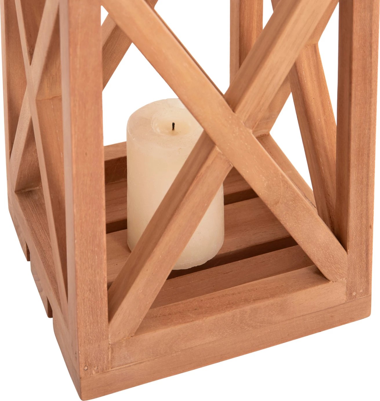 Dekorative llambë tavoline për qirinj, dru teak, ngjyrë natyrale, FENT FH4581, 20x20x30-58Hcm