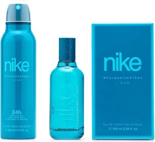 Set Eau de Toilette dhe deodorant Nike Turquoise Vibes për meshkuj, 100ml + 200ml turquoise