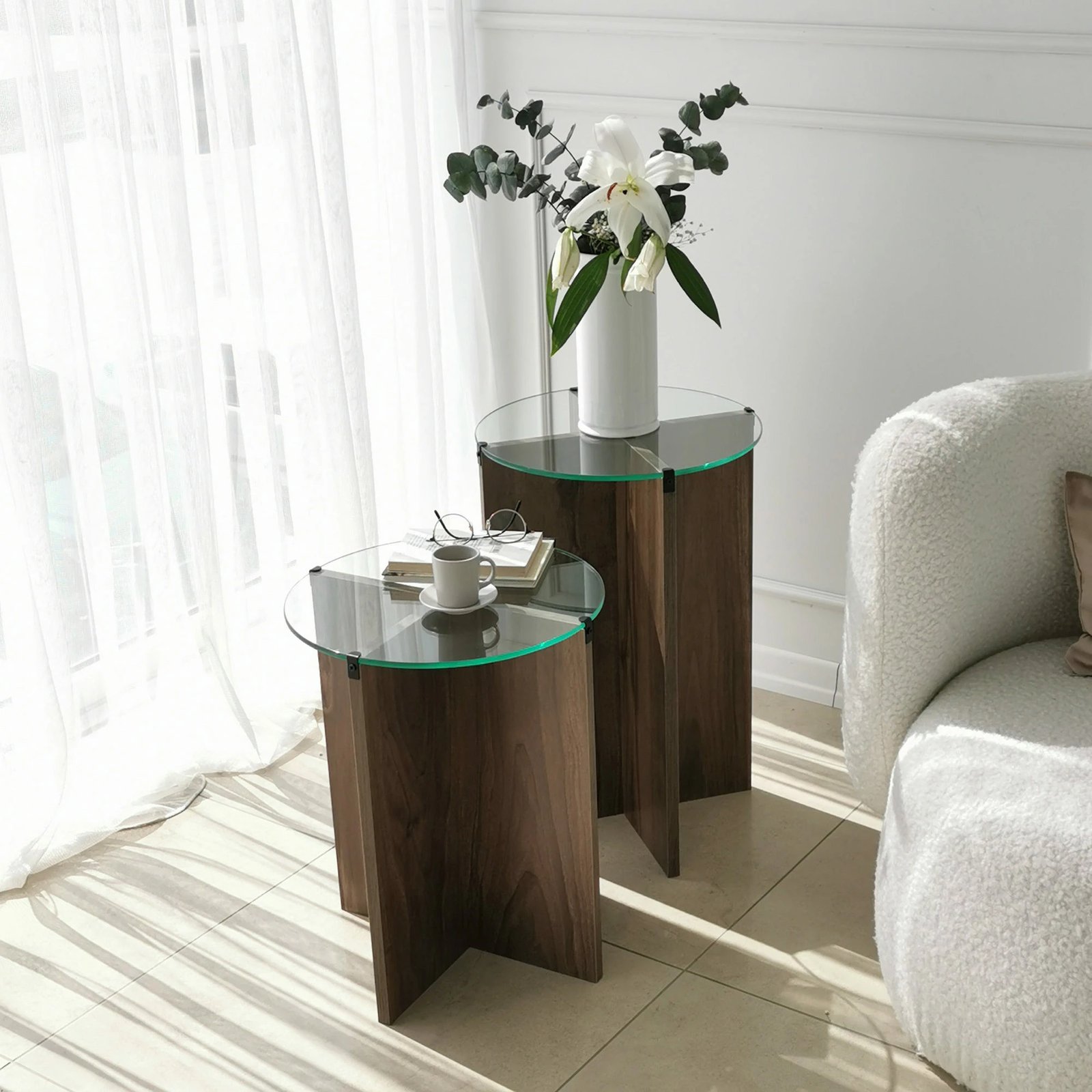 Set tavolina ndihmëse të vendosshme (2 copë), Hanah Home, Lily, ngjyrë arre