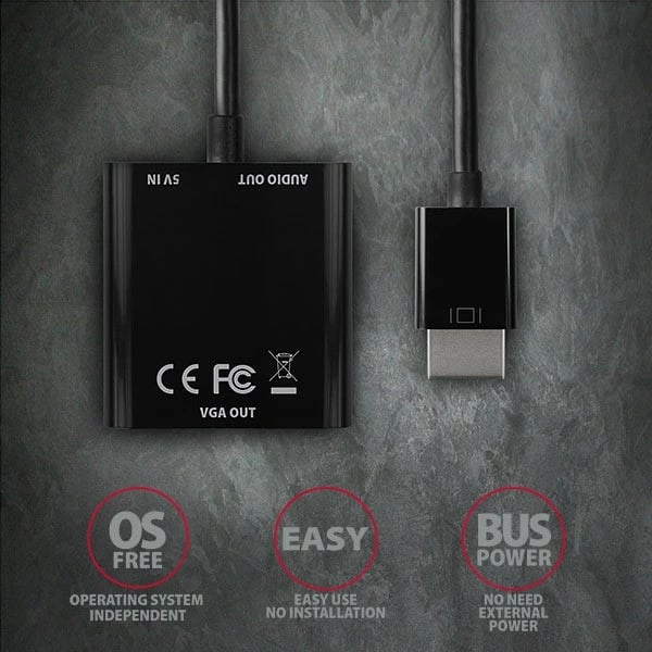 Adapter HDMI në VGA AXAGON RVH-VGAN me dalje audio, micro USB, i zi