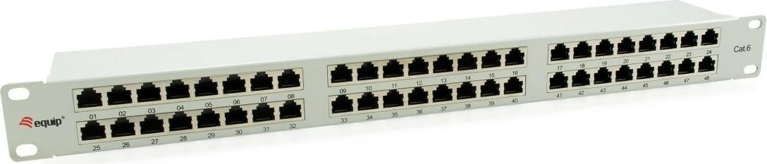Patch panel EQUIP 48-port Cat6, 1U, metal, gri