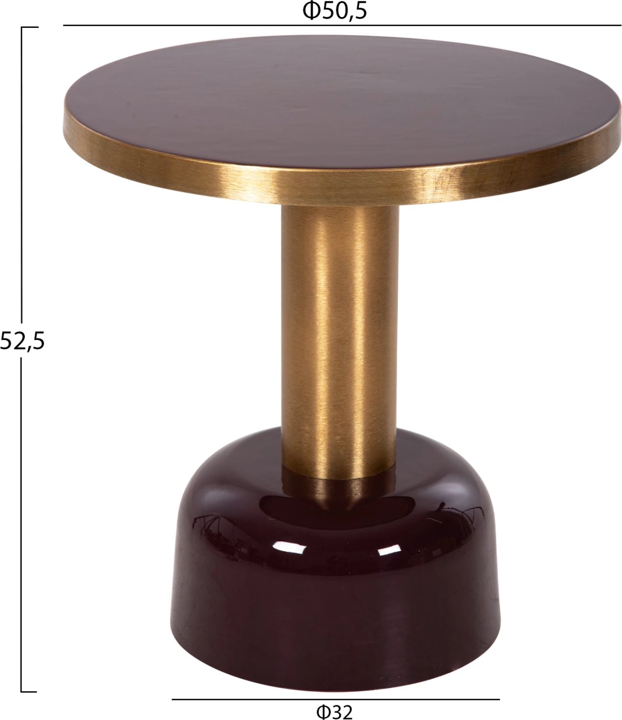 Tavolinë anësore ERODE FH4242.06 metalike, ngjyrë qershie-ari, Φ50.5x52.5H cm