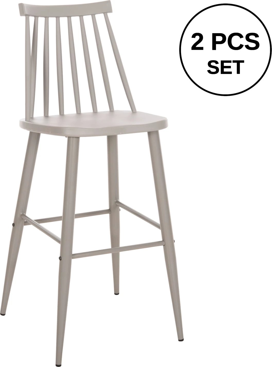 Karrige për bar, vend i lartë, VANESSA FH8459.20, gri PP & këmbë metalike gri, 47x48,5x107H cm., set prej 2 copë