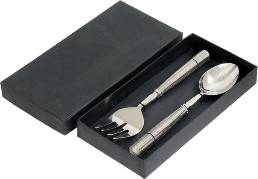 Set për shërbim sallate, 2 copë, çelik, ngjyrë argjendi, 29x6x2 cm