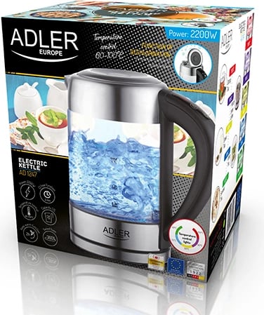 Çajnik elektrik Adler AD 1247 1.7 L kontroll temperature trup xhami inox