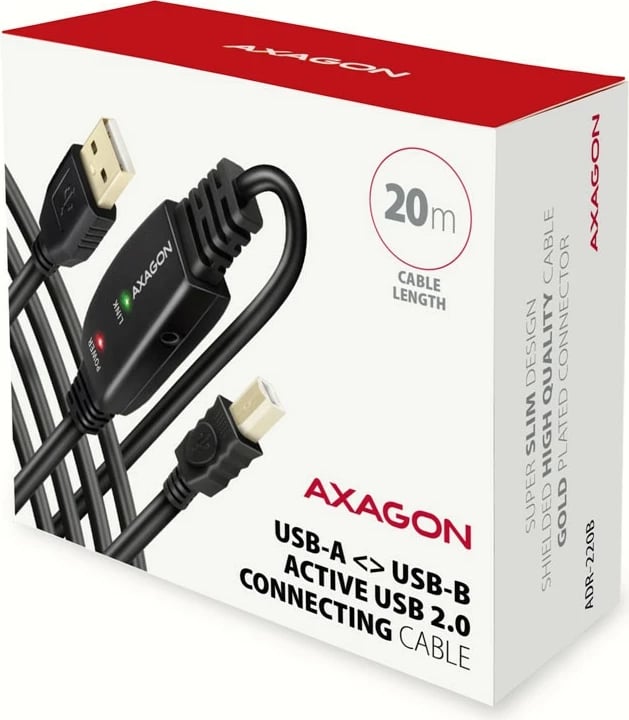 Kabllo aktiv USB 2.0 AXAGON ADR-220B, 20m, për printer, e zezë