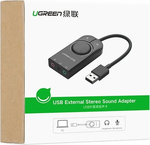 Adapter zanor i jashtëm Ugreen 40964, USB-A, 3.5 mm mini jack, 15 cm, Zi