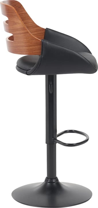 Karrige për bar Fern, lëkurë PU e zezë, dru arre, metal i zi, 50x48.5x89-110.5cm